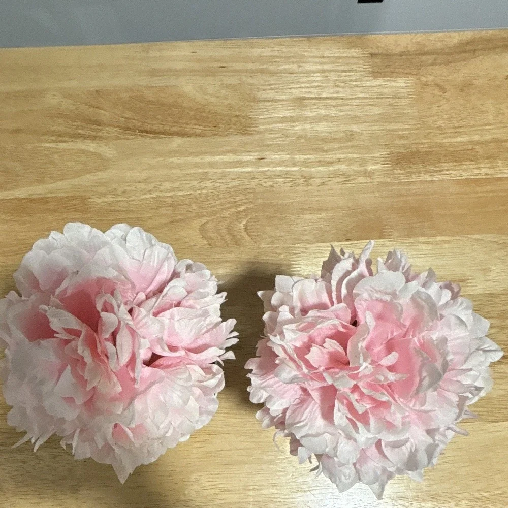 Set of 2 Pink & White Artificial Potted Tree Topiary Flowers w/ White Pots